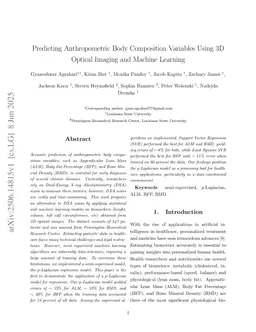 Predicting Anthropometric Body Composition Variables Using 3D Optical Imaging and Machine Learning