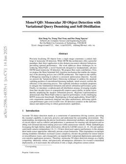 MonoVQD: Monocular 3D Object Detection with Variational Query Denoising and Self-Distillation