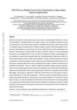 CACTUS as a Reliable Tool for Early Classification of Age-related Macular Degeneration