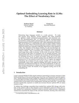 Optimal Embedding Learning Rate in LLMs: The Effect of Vocabulary Size