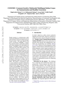 COSMMIC: Comment-Sensitive Multimodal Multilingual Indian Corpus for Summarization and Headline Generation