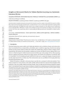 Insights on Adversarial Attacks for Tabular Machine Learning via a Systematic Literature Review