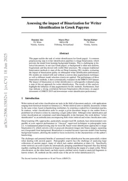 Assessing the impact of Binarization for Writer Identification in Greek Papyrus