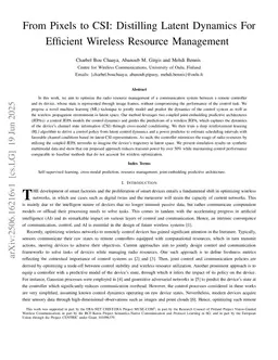 From Pixels to CSI: Distilling Latent Dynamics For Efficient Wireless Resource Management