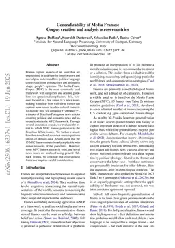 Generalizability of Media Frames: Corpus creation and analysis across countries