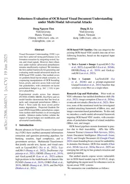 Robustness Evaluation of OCR-based Visual Document Understanding under Multi-Modal Adversarial Attacks