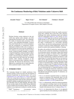 On Continuous Monitoring of Risk Violations under Unknown Shift