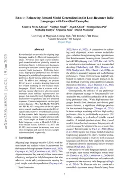 Relic: Enhancing Reward Model Generalization for Low-Resource Indic Languages with Few-Shot Examples