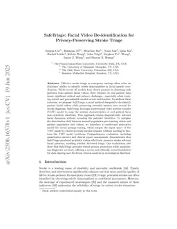 SafeTriage: Facial Video De-identification for Privacy-Preserving Stroke Triage