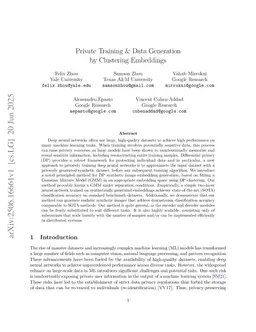 Private Training & Data Generation by Clustering Embeddings