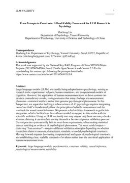 From Prompts to Constructs: A Dual-Validity Framework for LLM Research in Psychology