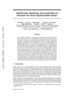 DepthVanish: Optimizing Adversarial Interval Structures for Stereo-Depth-Invisible Patches