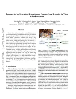 Language-driven Description Generation and Common Sense Reasoning for Video Action Recognition