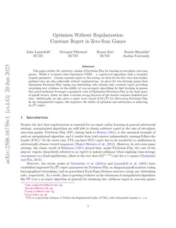 Optimism Without Regularization: Constant Regret in Zero-Sum Games