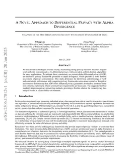A Novel Approach to Differential Privacy with Alpha Divergence