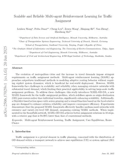Scalable and Reliable Multi-agent Reinforcement Learning for Traffic Assignment