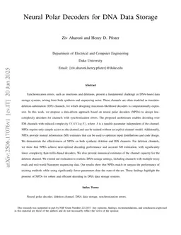 Neural Polar Decoders for DNA Data Storage