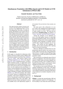 Simultaneous Translation with Offline Speech and LLM Models in CUNI Submission to IWSLT 2025
