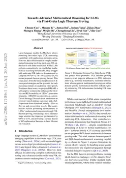 Towards Advanced Mathematical Reasoning for LLMs via First-Order Logic Theorem Proving