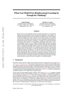When Can Model-Free Reinforcement Learning be Enough for Thinking?