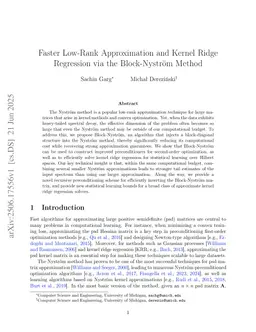 Faster Low-Rank Approximation and Kernel Ridge Regression via the Block-Nyström Method