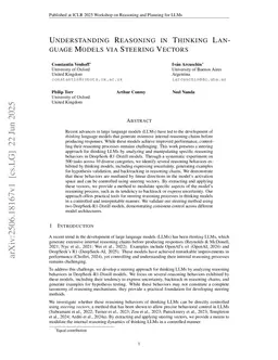 Understanding Reasoning in Thinking Language Models via Steering Vectors
