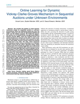 Online Learning for Dynamic Vickrey-Clarke-Groves Mechanism in Unknown Environments