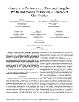 Comparative Performance of Finetuned ImageNet Pre-trained Models for Electronic Component Classification