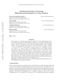 Fundamental Limits of Learning High-dimensional Simplices in Noisy Regimes