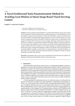 A Novel Feedforward Youla Parameterization Method for Avoiding Local Minima in Stereo Image Based Visual Servoing Control