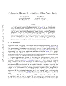 Collaborative Min-Max Regret in Grouped Multi-Armed Bandits