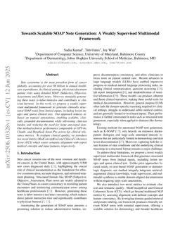 Towards Scalable SOAP Note Generation: A Weakly Supervised Multimodal Framework