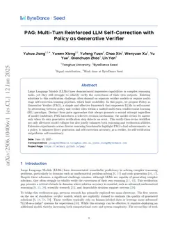 PAG: Multi-Turn Reinforced LLM Self-Correction with Policy as Generative Verifier
