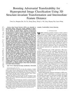 Boosting Adversarial Transferability for Hyperspectral Image Classification Using 3D Structure-invariant Transformation and Weighted Intermediate Feature Divergence