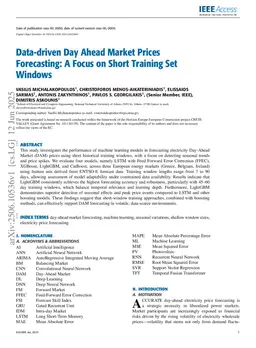 Data-driven Day Ahead Market Prices Forecasting: A Focus on Short Training Set Windows