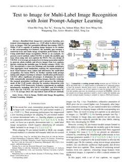 Text to Image for Multi-Label Image Recognition with Joint Prompt-Adapter Learning