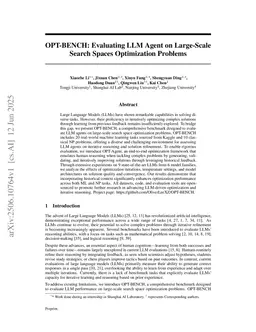 OPT-BENCH: Evaluating LLM Agent on Large-Scale Search Spaces Optimization Problems