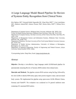 A Large Language Model Based Pipeline for Review of Systems Entity Recognition from Clinical Notes