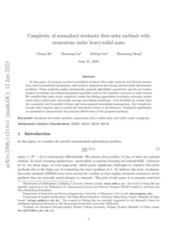 Complexity of normalized stochastic first-order methods with momentum under heavy-tailed noise