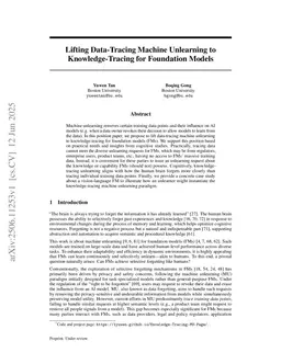 Lifting Data-Tracing Machine Unlearning to Knowledge-Tracing for Foundation Models
