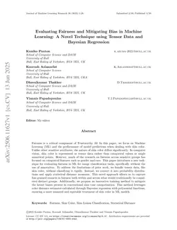 Evaluating Fairness and Mitigating Bias in Machine Learning: A Novel Technique using Tensor Data and Bayesian Regression