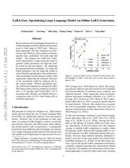 LoRA-Gen: Specializing Large Language Model via Online LoRA Generation