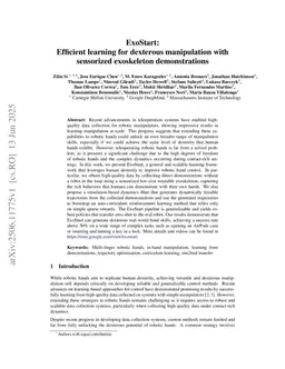 ExoStart: Efficient learning for dexterous manipulation with sensorized exoskeleton demonstrations