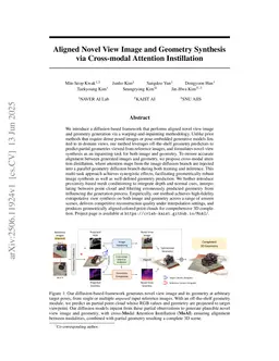 Aligned Novel View Image and Geometry Synthesis via Cross-modal Attention Instillation