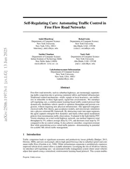 Self-Regulating Cars: Automating Traffic Control in Free Flow Road Networks