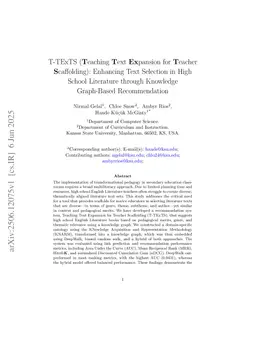 T-TExTS (Teaching Text Expansion for Teacher Scaffolding): Enhancing Text Selection in High School Literature through Knowledge Graph-Based Recommendation