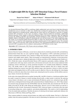 A Lightweight IDS for Early APT Detection Using a Novel Feature Selection Method