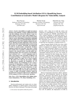 LLM Embedding-based Attribution (LEA): Quantifying Source Contributions to Generative Model's Response for Vulnerability Analysis