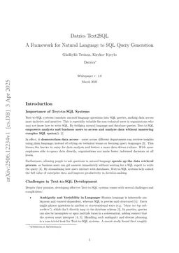 Datrics Text2SQL: A Framework for Natural Language to SQL Query Generation