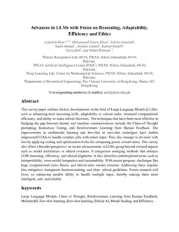 Advances in LLMs with Focus on Reasoning, Adaptability, Efficiency and Ethics